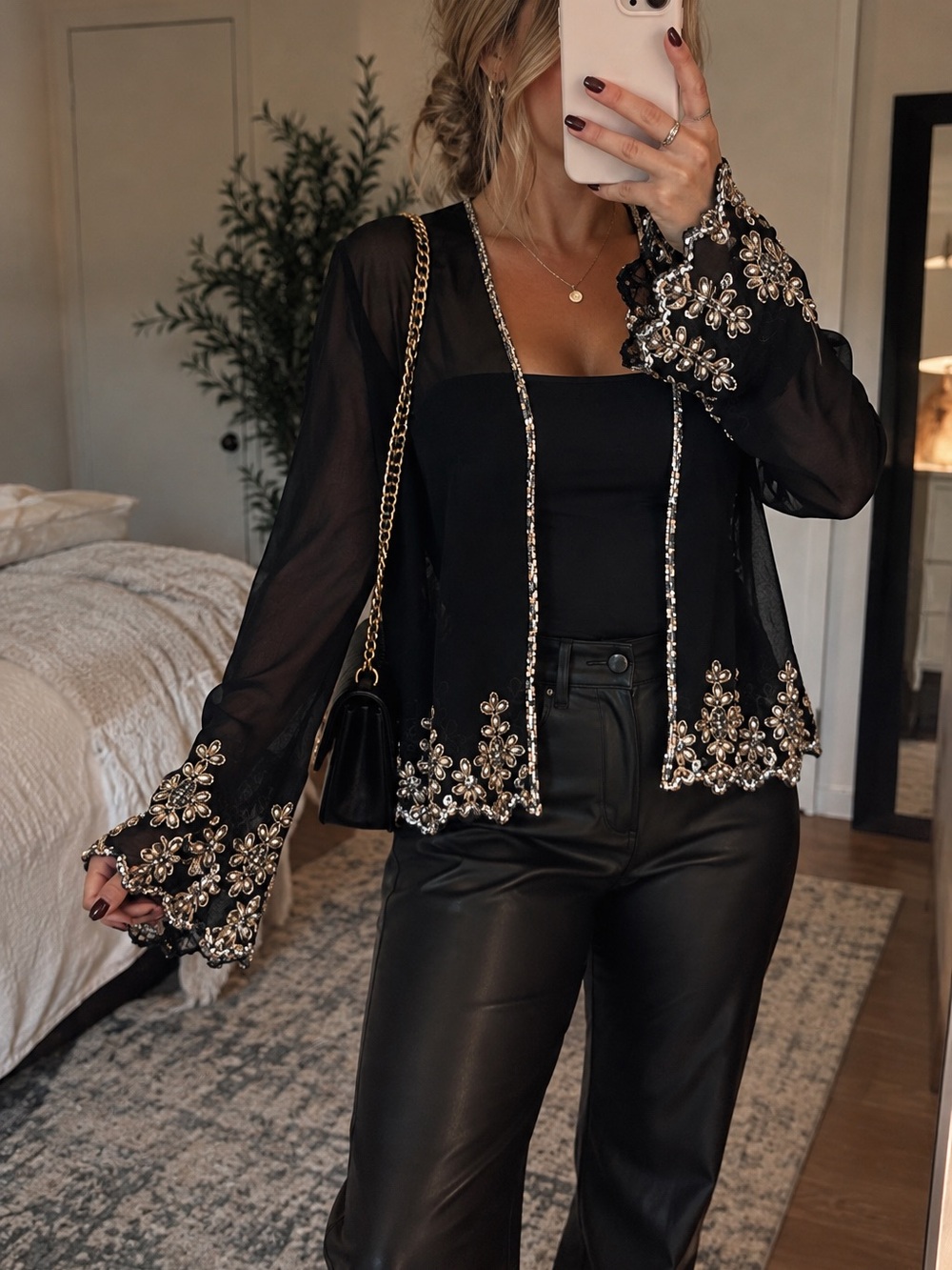 NWT Jkara Black Sheer Beaded Evening Jacket Size M
